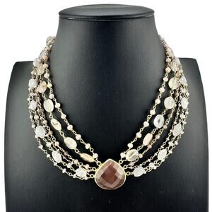 Ela Rae NWT 14K GP 925 Topaz Moonstone Opal Pearl Designer Choker 15" Necklace